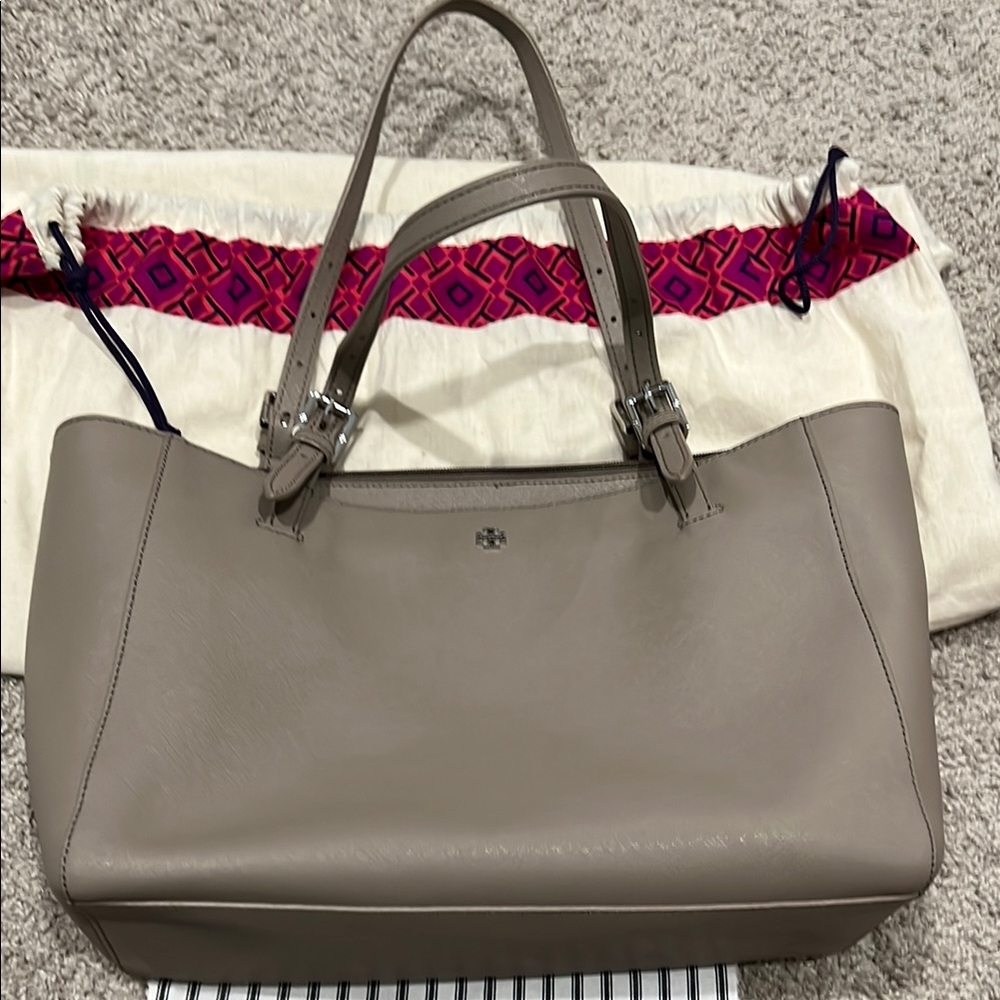Taupe Leather Tote Bag